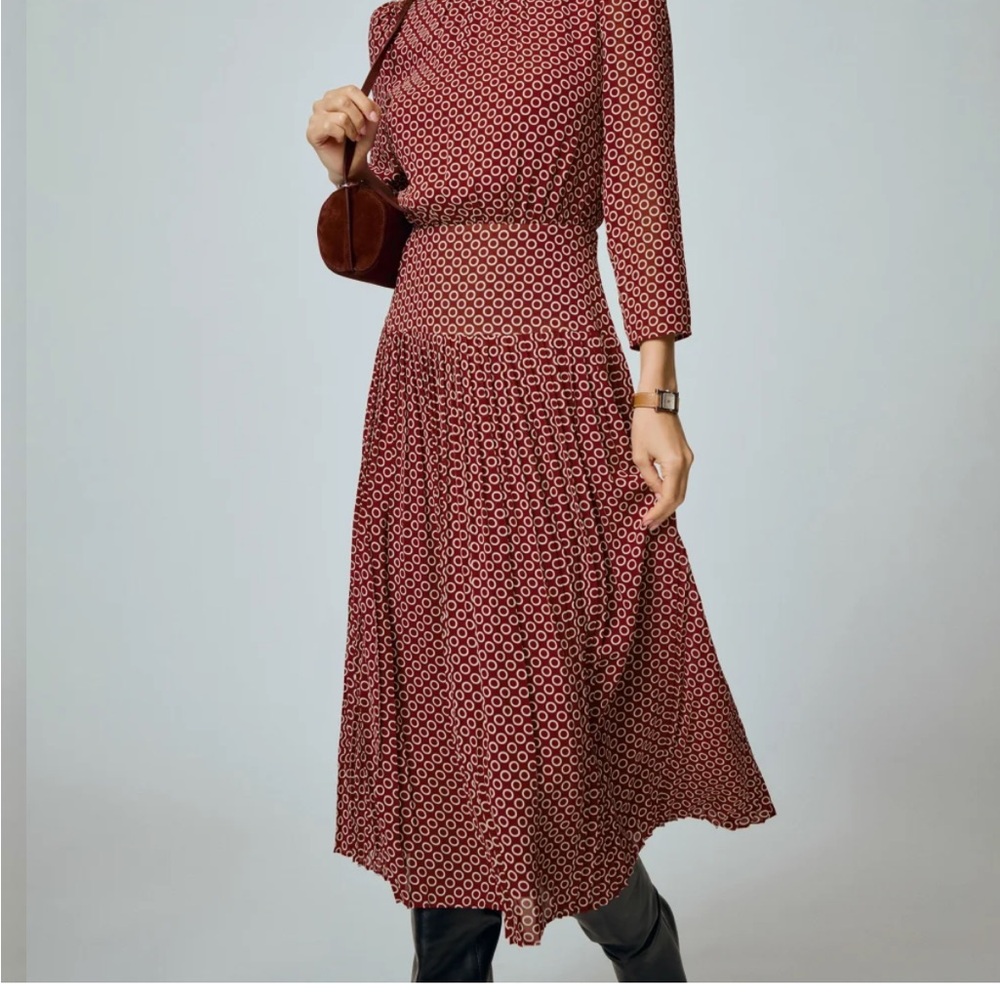 Reformation Burgundy Geometric Long Sleeve Dress